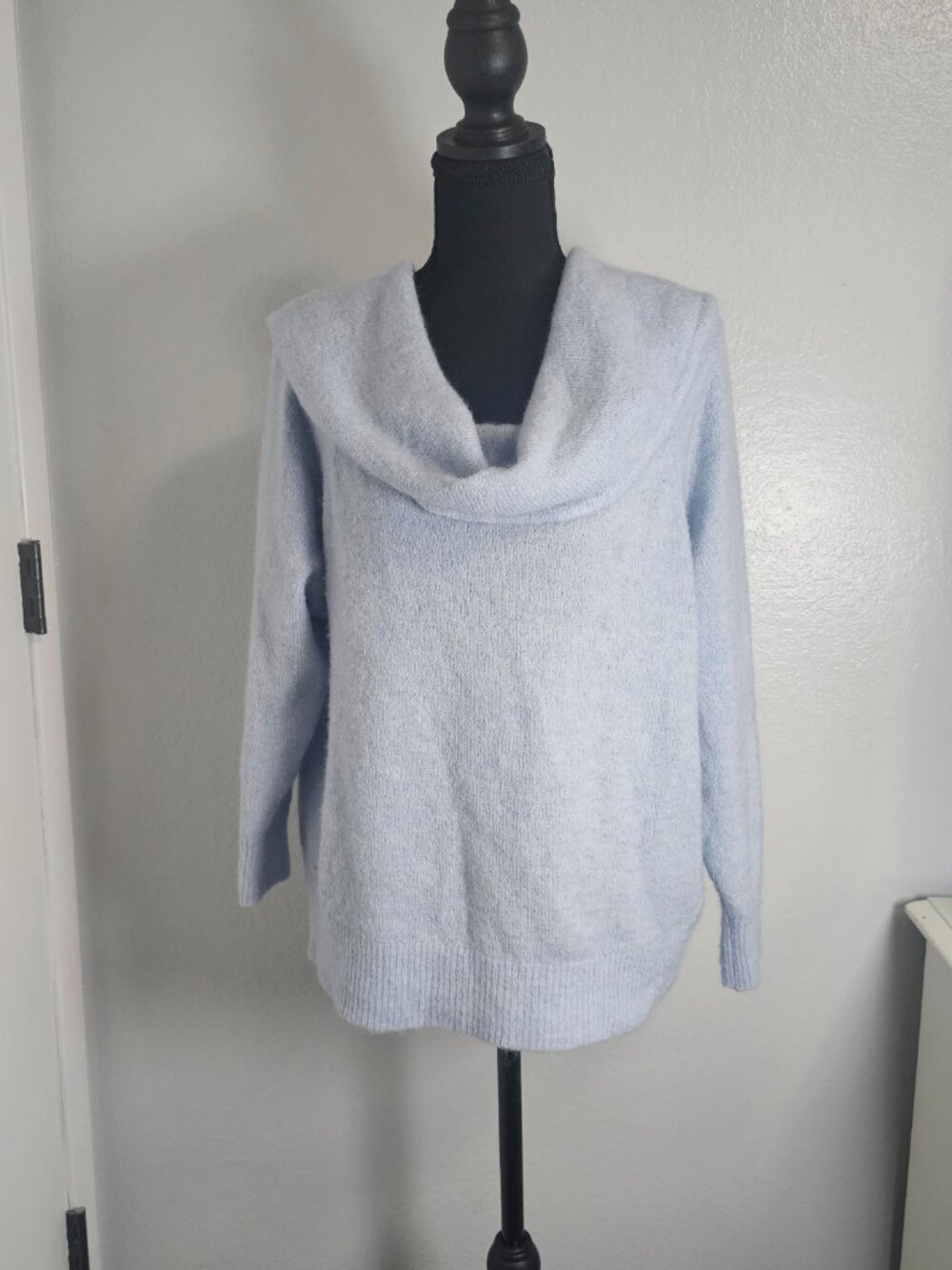 H&M Divided Light Blue Cowl Neck Wool Blend Alpaca Sweater Soft Cozy Size Large - Picture 2 of 7